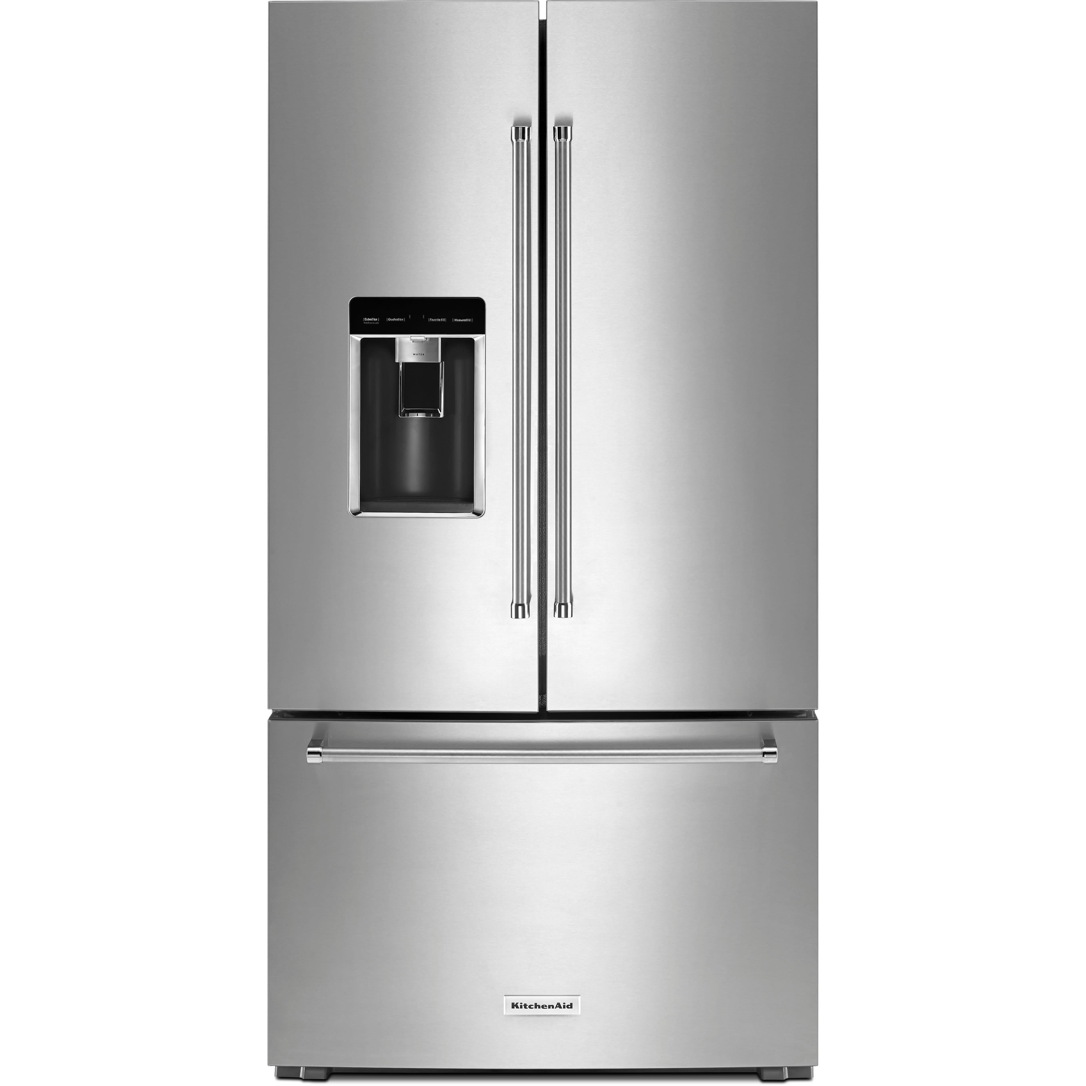 KitchenAid Réfrigérateur trois portes avec porte à deux battants à profondeur de comptoir de 36 po, 23.8 pi cu avec distributeur d'eau et de glaçons KRFC704FPS