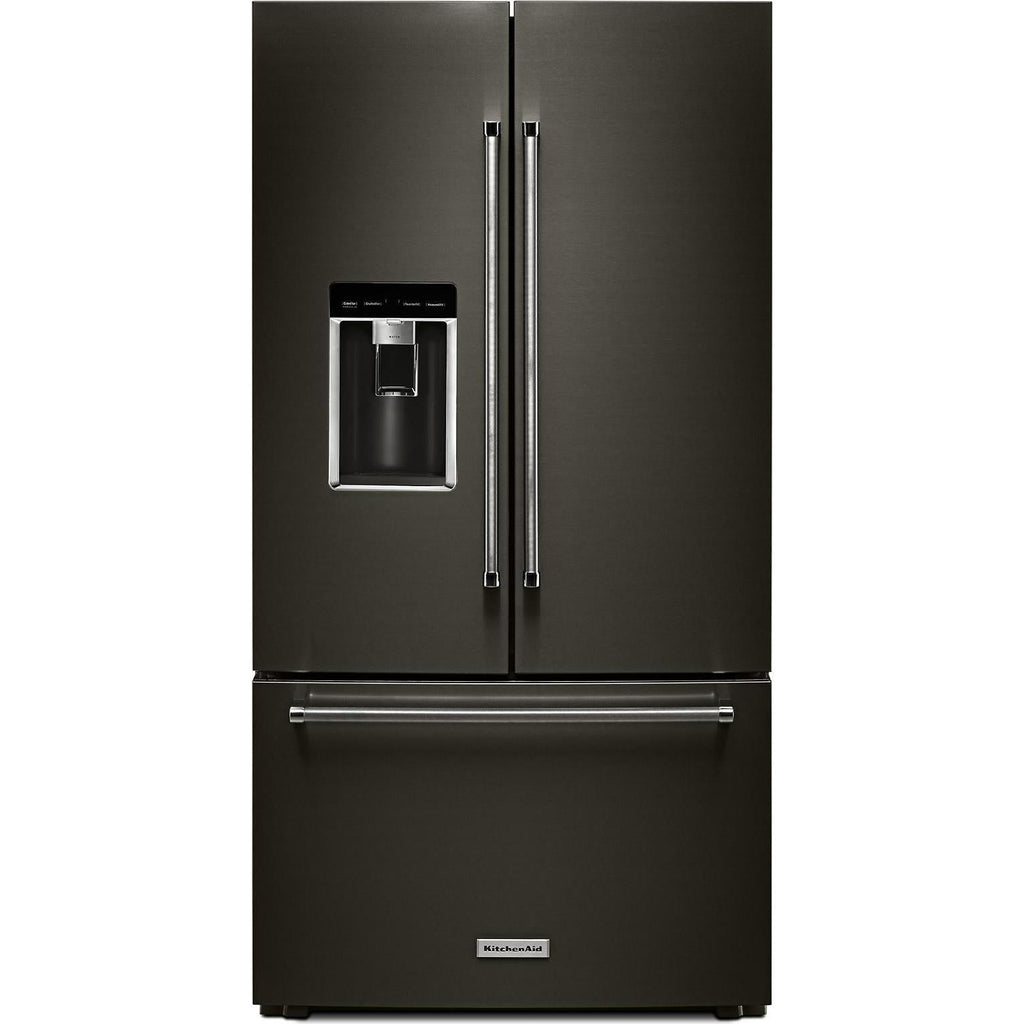 KitchenAid Réfrigérateur trois portes avec porte à deux battants à profondeur de comptoir de 36 po, 23.8 pi cu avec distributeur d'eau et de glaçons KRFC704FBS